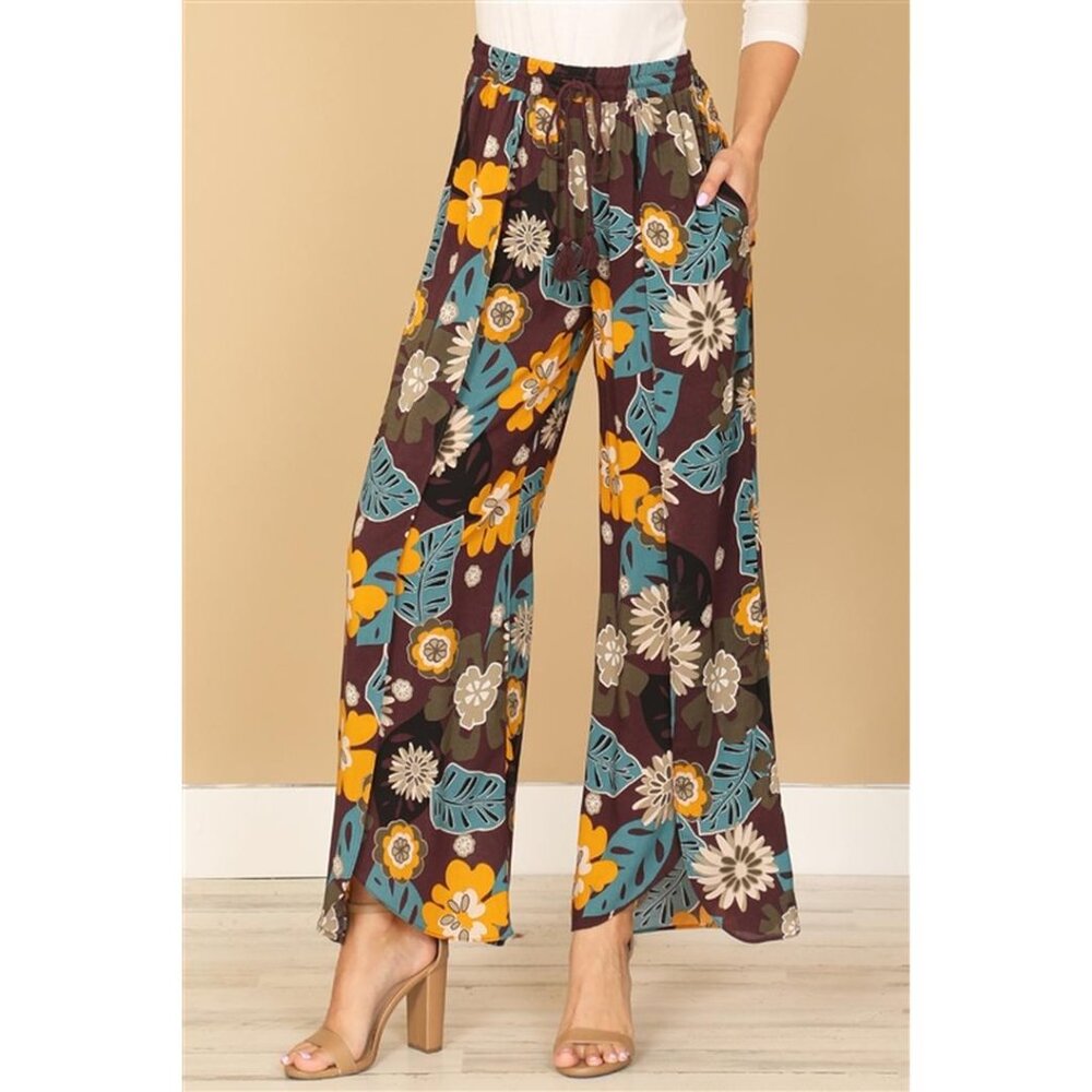 Purple Yellow Printed Tulip Pants
